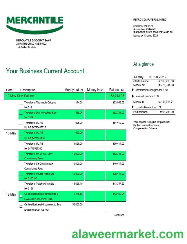 Mercantile Discount Bank business statement Word and PDF template